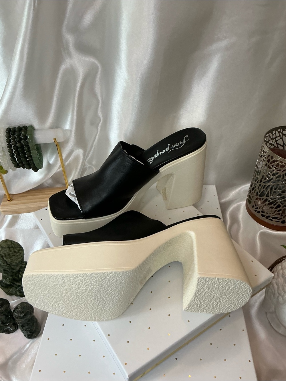 Free People Black and White Chunky Platform Mules - Picture 3 of 5